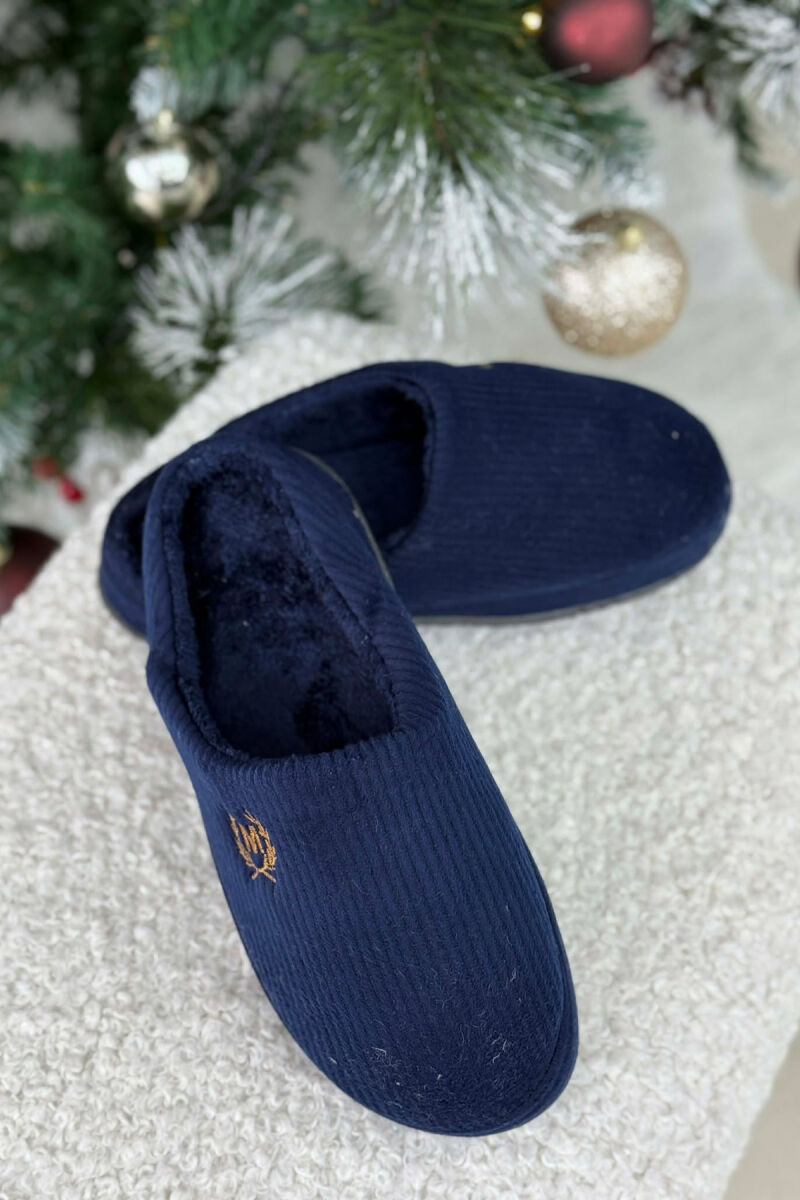 ONE COLOR M SYMBOL TEDDY LINED MAN SLIPPERS BLUE/BLU - 4
