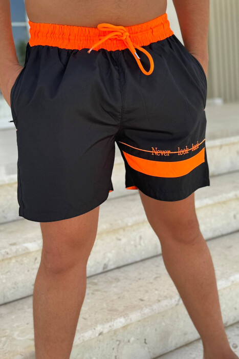 ONE COLOR MAN SWIM WEAR BLACK+ORANGE/ZEPO - KLAUDIO FASHION