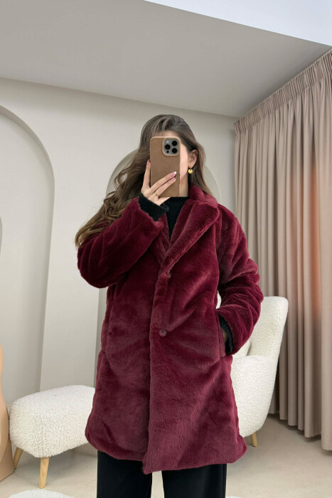 ONE COLOR MEDIUM FUR WOMAN COAT BURGUNDY/VISHNJE 