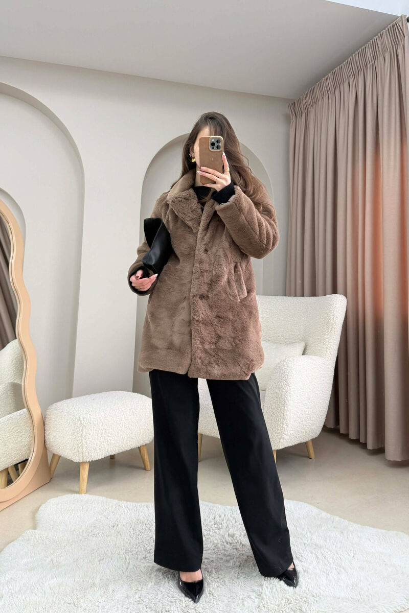 ONE COLOR MEDIUM FUR WOMAN COAT LIGHT BROWN/KAZB - 3