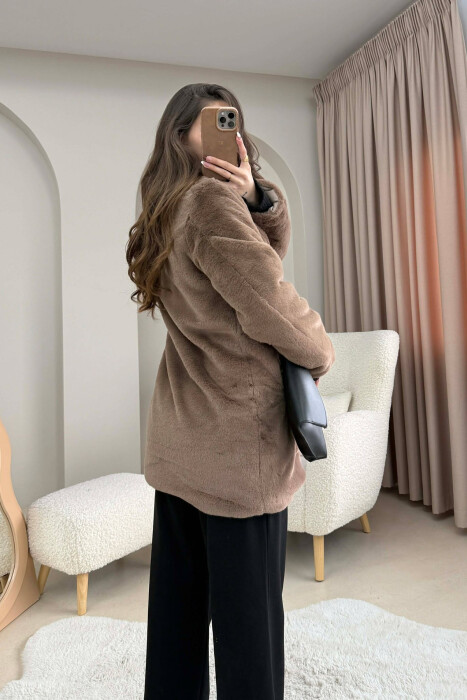 ONE COLOR MEDIUM FUR WOMAN COAT LIGHT BROWN/KAZB - 4