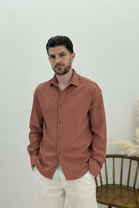 ONE COLOR MEN SHIRT BRICK/TULLE - KLAUDIO FASHION