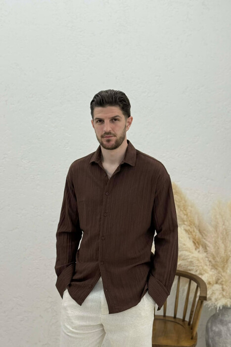 ONE COLOR MEN SHIRT BROWN/KAFE 