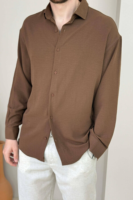 ONE COLOR MEN SHIRT BROWN/KAFE - 2