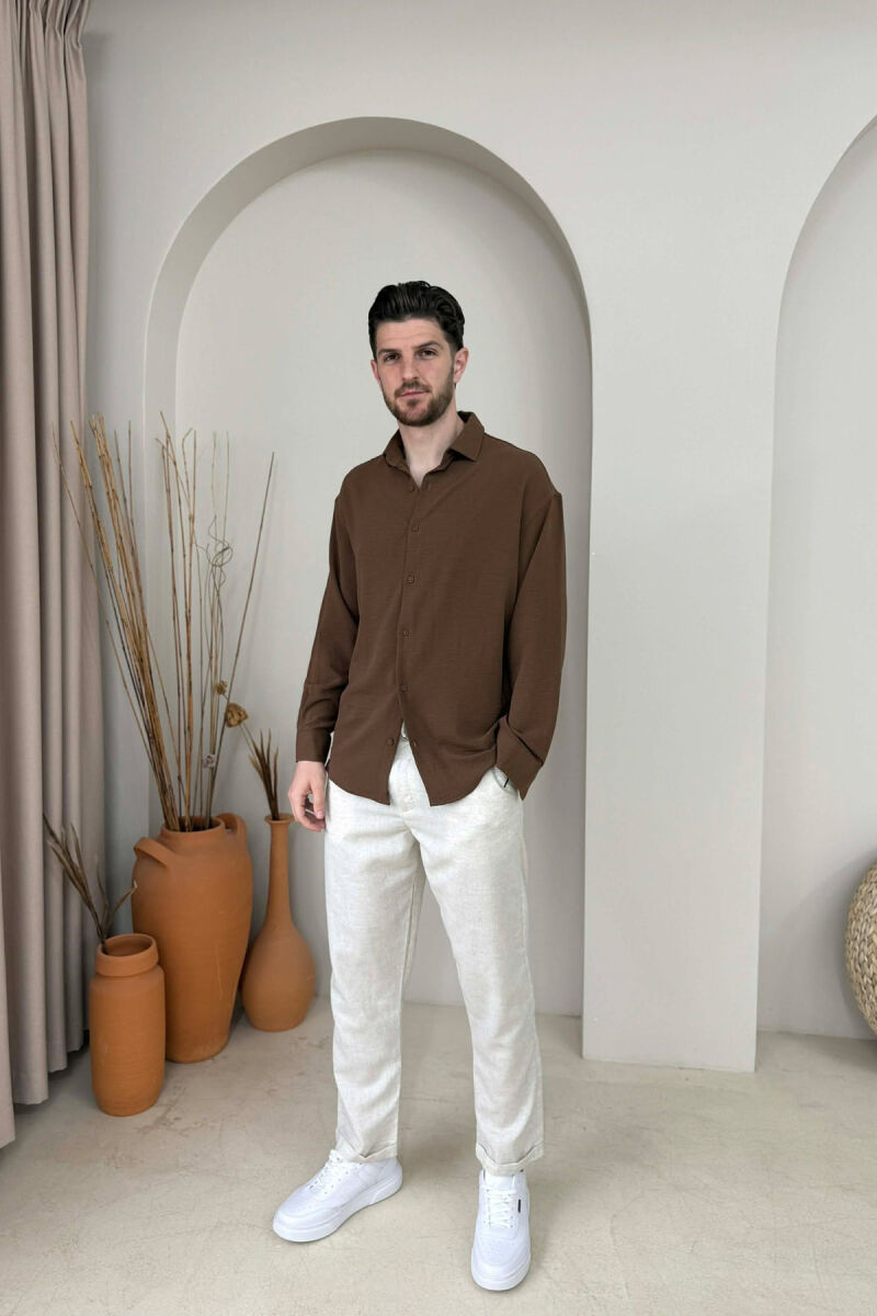 ONE COLOR MEN SHIRT BROWN/KAFE - 3