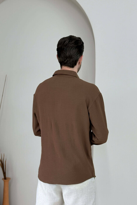 ONE COLOR MEN SHIRT BROWN/KAFE - 4