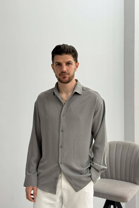ONE COLOR MEN SHIRT GREY/GRI - KLAUDIO FASHION