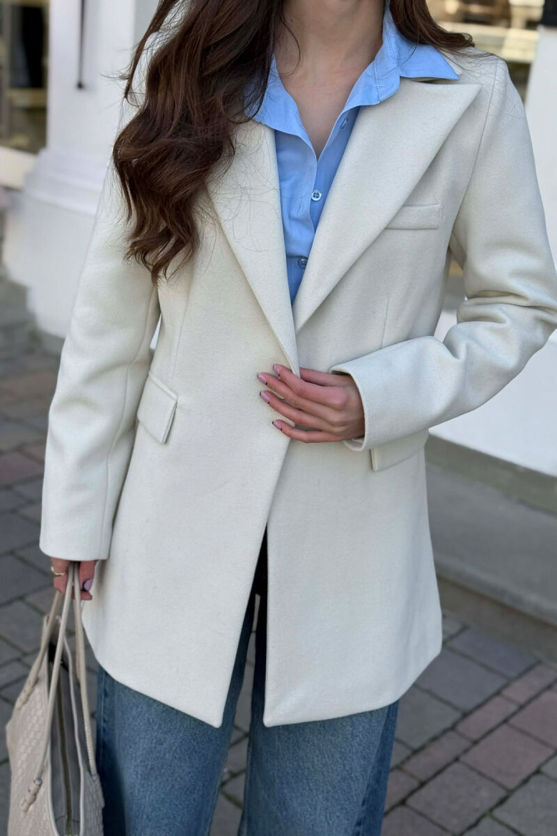 ONE COLOR ONE BUTTON SIMPLE WOMAN JACKET ANTIQUEWHITE/ANTIKE - 4