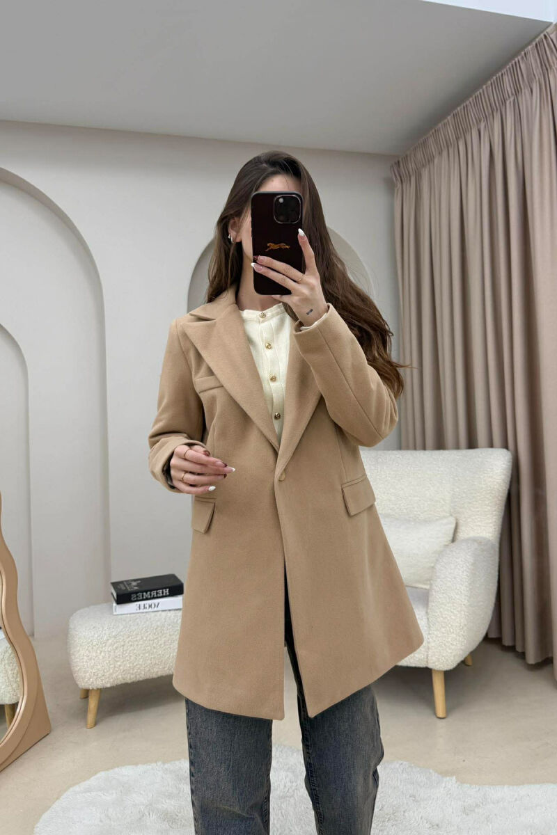 ONE COLOR ONE BUTTON SIMPLE WOMAN JACKET BEIGE/BEZHE - 6