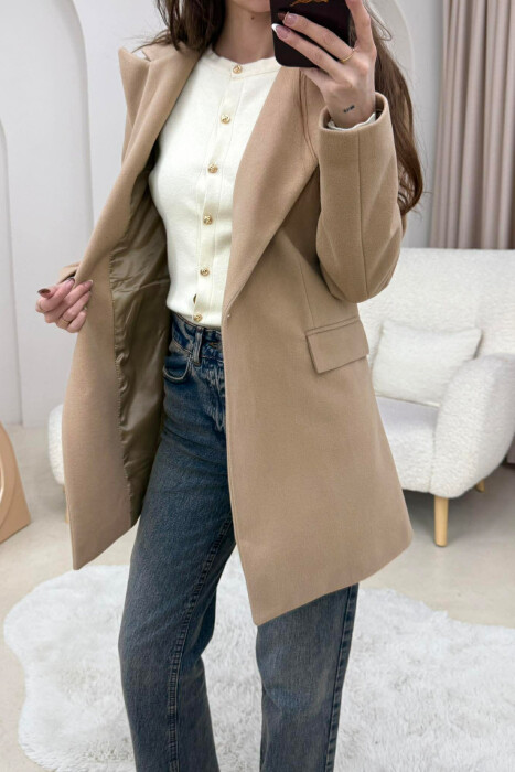 ONE COLOR ONE BUTTON SIMPLE WOMAN JACKET BEIGE/BEZHE - 7