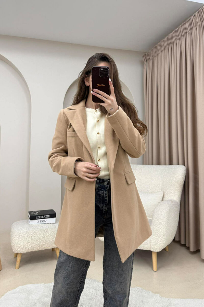 ONE COLOR ONE BUTTON SIMPLE WOMAN JACKET BEIGE/BEZHE - 8