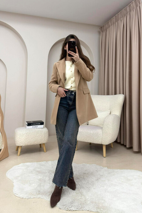 ONE COLOR ONE BUTTON SIMPLE WOMAN JACKET BEIGE/BEZHE - 9