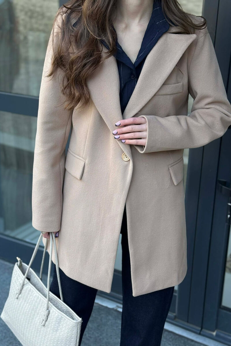 ONE COLOR ONE BUTTON SIMPLE WOMAN JACKET BEIGE/BEZHE - 4