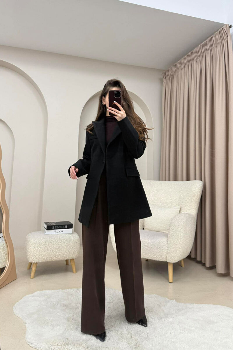 ONE COLOR ONE BUTTON SIMPLE WOMAN JACKET BLACK/ E ZEZE - 7