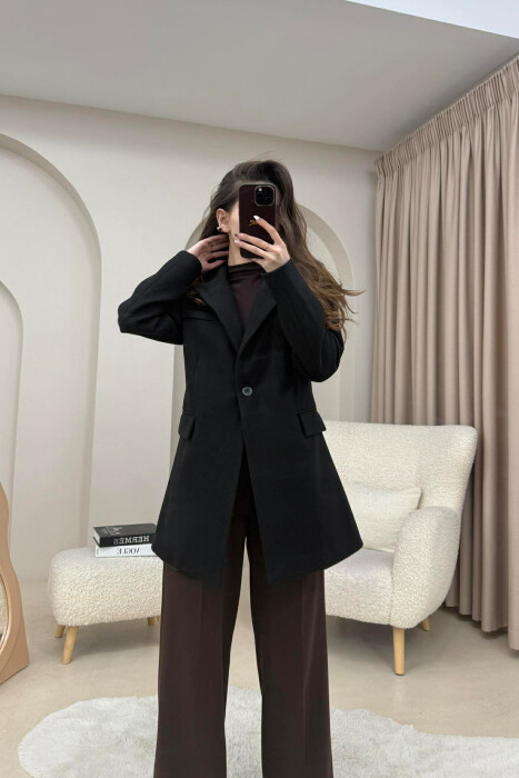 ONE COLOR ONE BUTTON SIMPLE WOMAN JACKET BLACK/ E ZEZE - 6