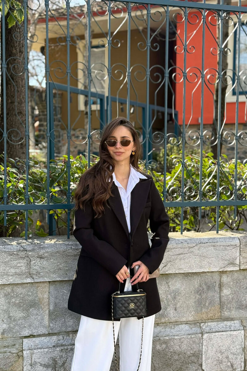 ONE COLOR ONE BUTTON SIMPLE WOMAN JACKET BLACK/ E ZEZE - 3