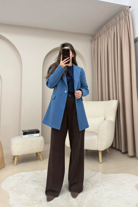 ONE COLOR ONE BUTTON SIMPLE WOMAN JACKET BLUE/BLU - 7