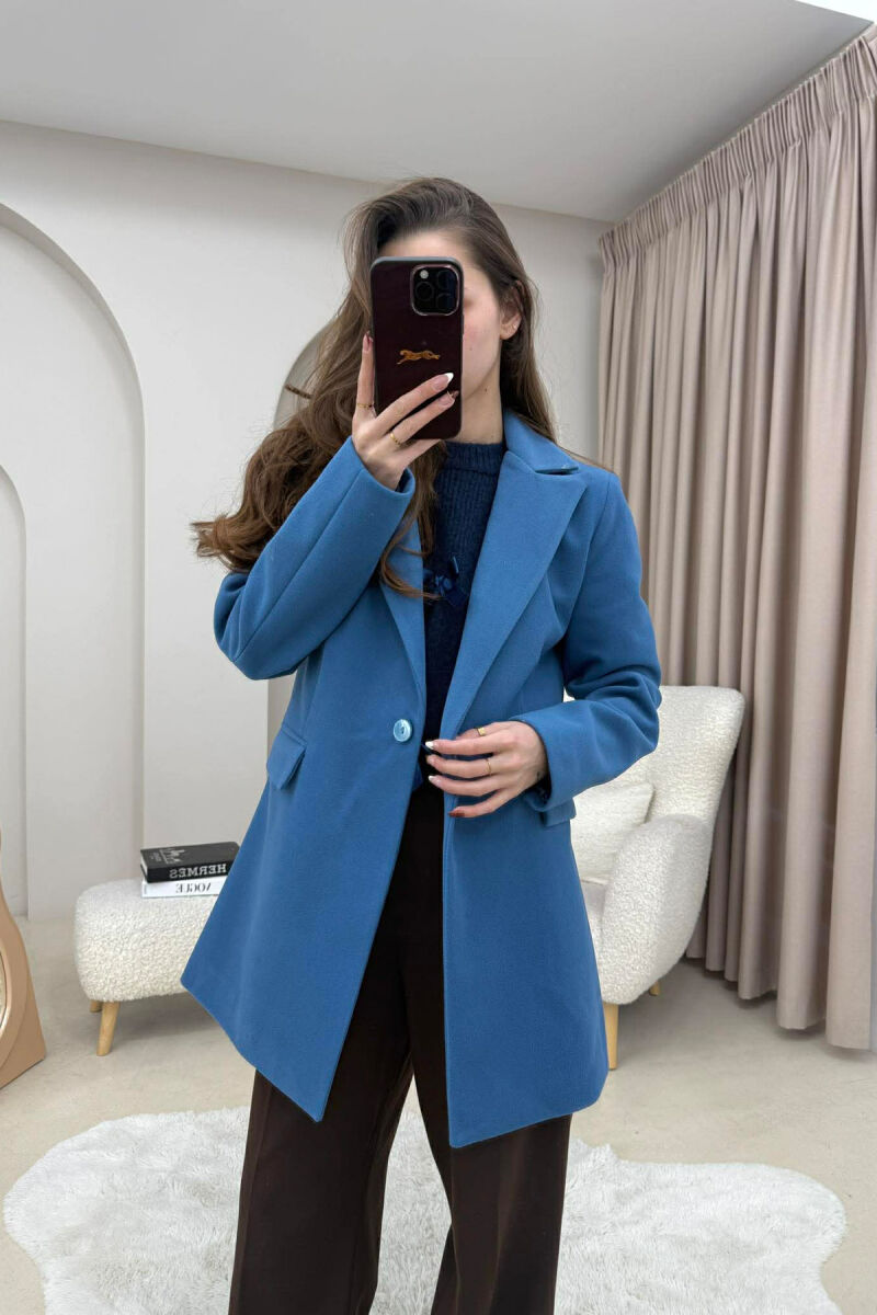 ONE COLOR ONE BUTTON SIMPLE WOMAN JACKET BLUE/BLU - 6