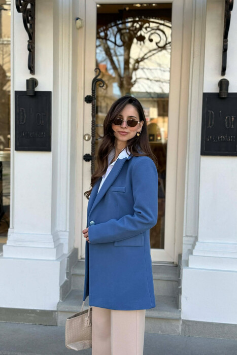 ONE COLOR ONE BUTTON SIMPLE WOMAN JACKET BLUE/BLU - 3