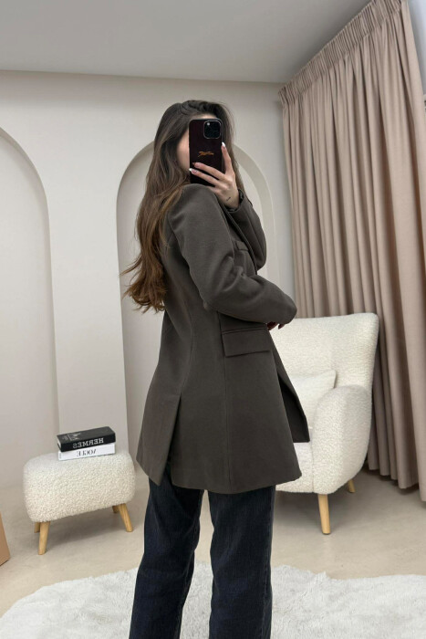 ONE COLOR ONE BUTTON SIMPLE WOMAN JACKET BROWN/KAFE - 7