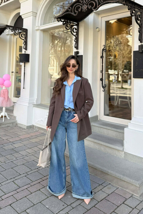 ONE COLOR ONE BUTTON SIMPLE WOMAN JACKET BROWN/KAFE - 3