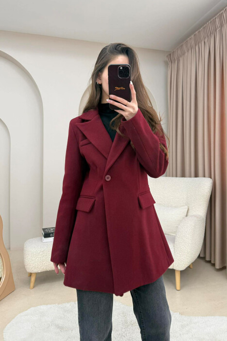 ONE COLOR ONE BUTTON SIMPLE WOMAN JACKET BURGUNDY/VISHNJE 