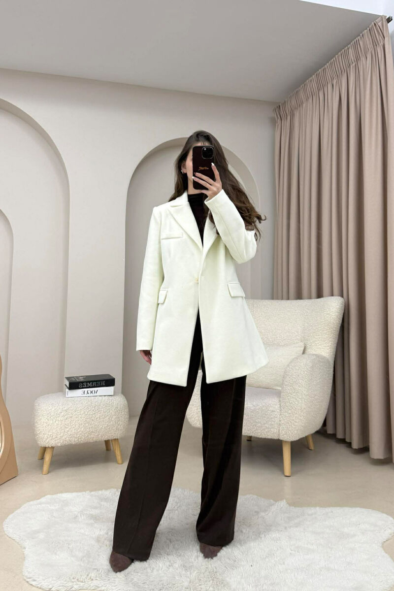 ONE COLOR ONE BUTTON SIMPLE WOMAN JACKET CREAM/KREM - 9