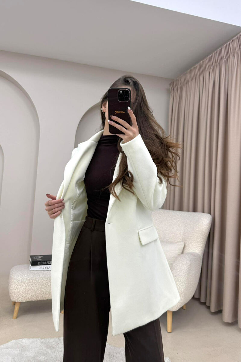 ONE COLOR ONE BUTTON SIMPLE WOMAN JACKET CREAM/KREM - 10