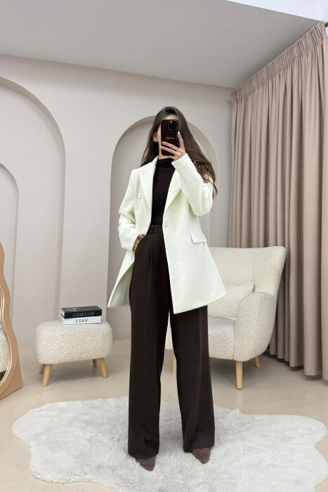 ONE COLOR ONE BUTTON SIMPLE WOMAN JACKET CREAM/KREM - 12