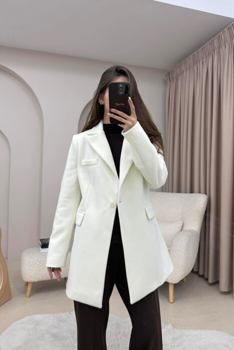 ONE COLOR ONE BUTTON SIMPLE WOMAN JACKET CREAM/KREM - 8