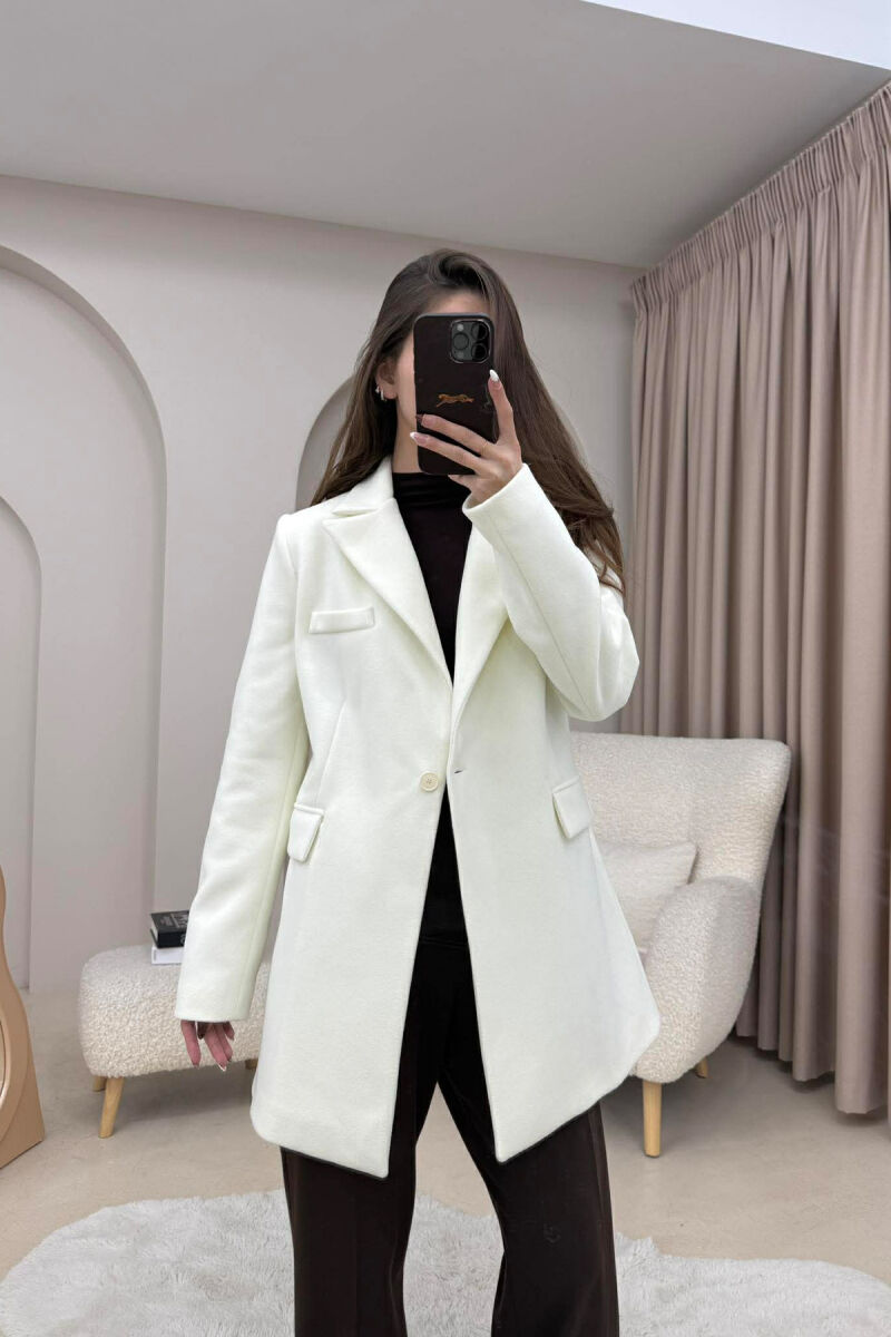 ONE COLOR ONE BUTTON SIMPLE WOMAN JACKET CREAM/KREM - 8