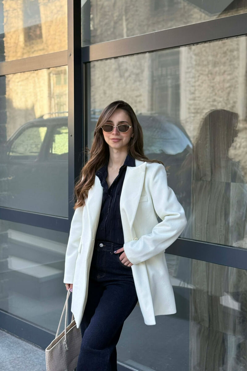 ONE COLOR ONE BUTTON SIMPLE WOMAN JACKET CREAM/KREM - 4