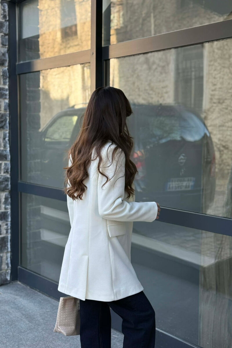 ONE COLOR ONE BUTTON SIMPLE WOMAN JACKET CREAM/KREM - 7