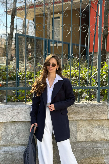 ONE COLOR ONE BUTTON SIMPLE WOMAN JACKET DARK BLUE/BEE 