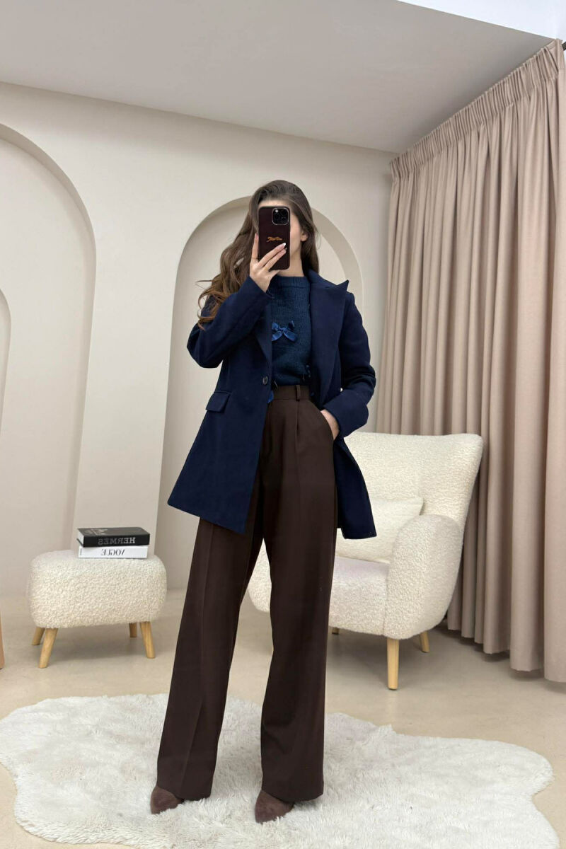 ONE COLOR ONE BUTTON SIMPLE WOMAN JACKET DARK BLUE/BEE - 7