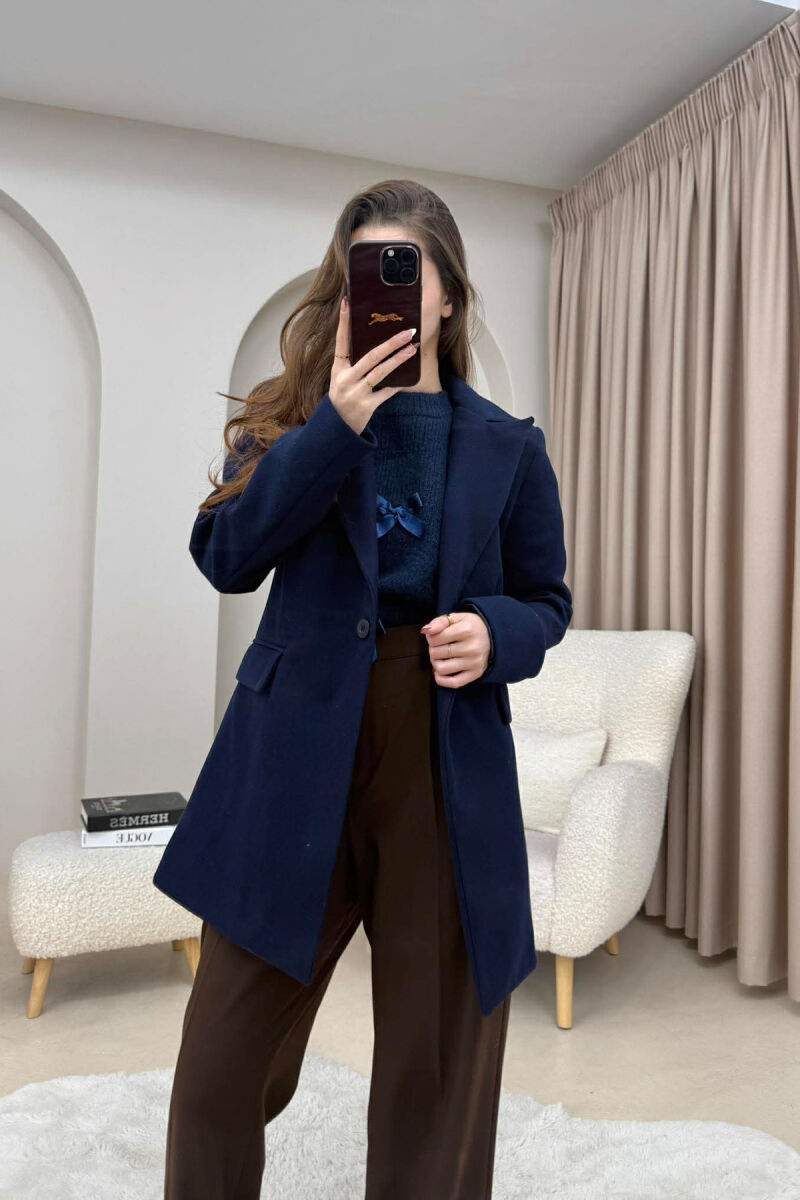 ONE COLOR ONE BUTTON SIMPLE WOMAN JACKET DARK BLUE/BEE - 6