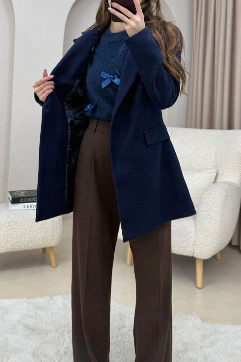 ONE COLOR ONE BUTTON SIMPLE WOMAN JACKET DARK BLUE/BEE - 8