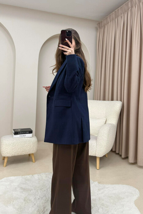 ONE COLOR ONE BUTTON SIMPLE WOMAN JACKET DARK BLUE/BEE - 9