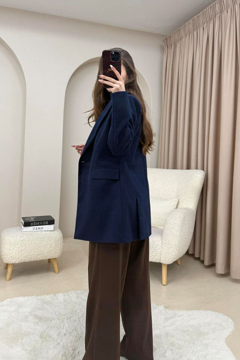 ONE COLOR ONE BUTTON SIMPLE WOMAN JACKET DARK BLUE/BEE - 9