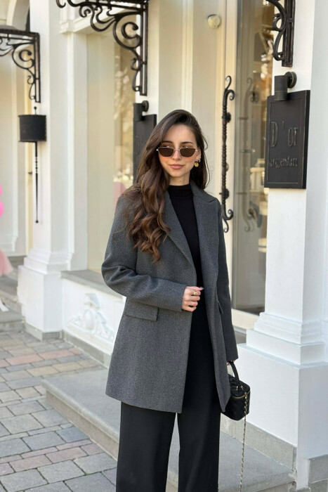 ONE COLOR ONE BUTTON SIMPLE WOMAN JACKET DARK GREY/GEE 