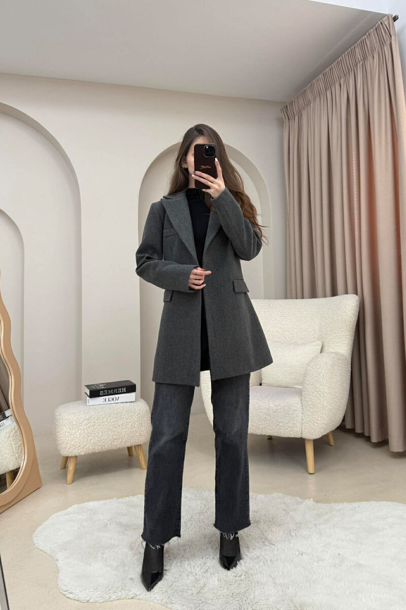 ONE COLOR ONE BUTTON SIMPLE WOMAN JACKET DARK GREY/GEE - 8