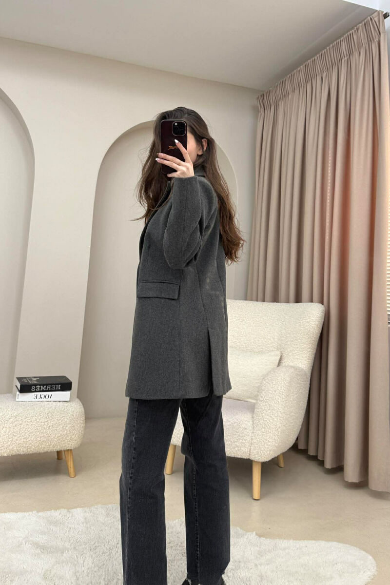 ONE COLOR ONE BUTTON SIMPLE WOMAN JACKET DARK GREY/GEE - 10