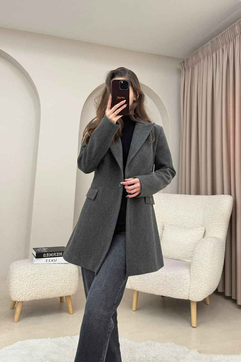 ONE COLOR ONE BUTTON SIMPLE WOMAN JACKET DARK GREY/GEE - 7