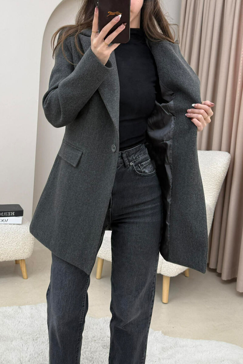 ONE COLOR ONE BUTTON SIMPLE WOMAN JACKET DARK GREY/GEE - 9