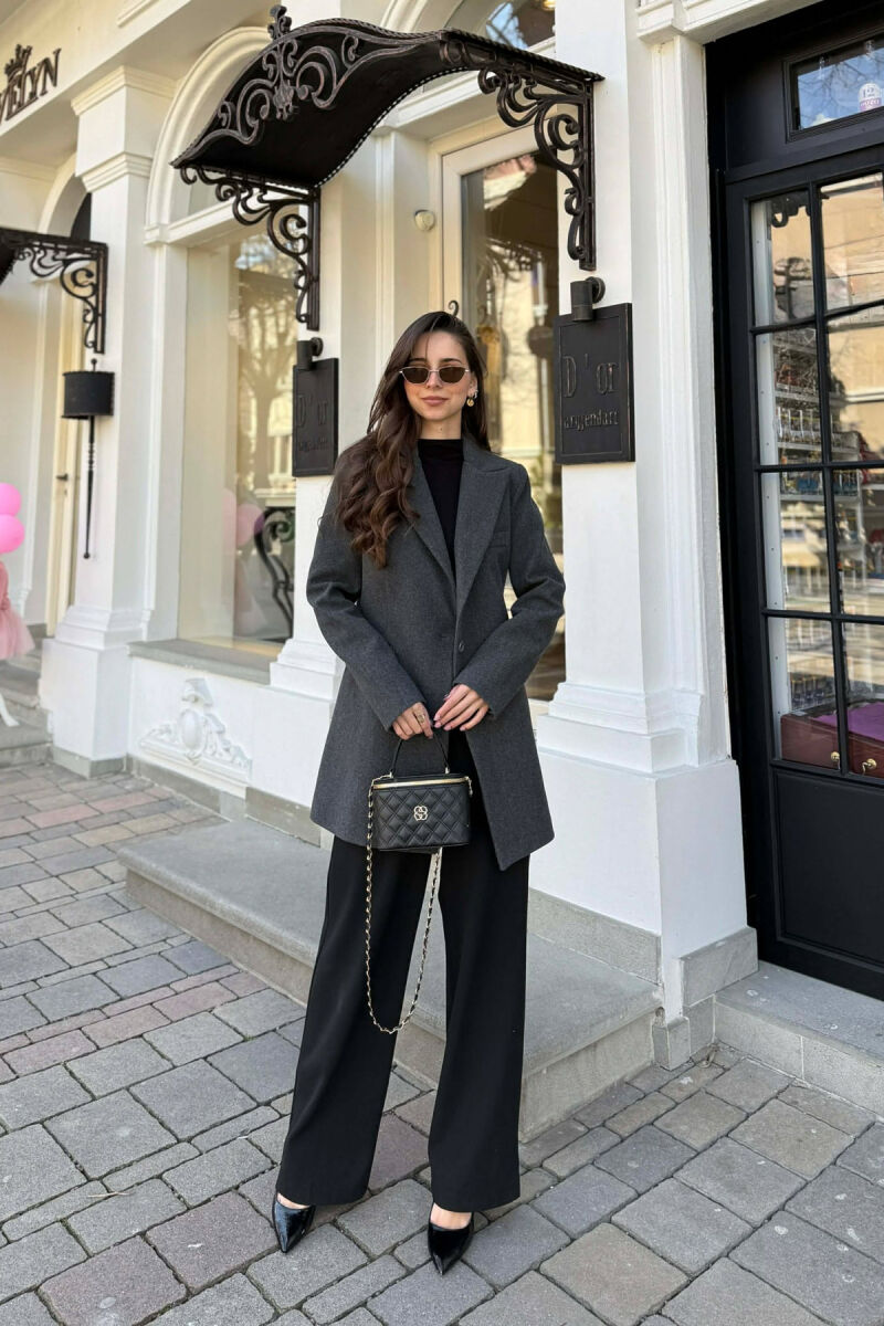 ONE COLOR ONE BUTTON SIMPLE WOMAN JACKET DARK GREY/GEE - 2