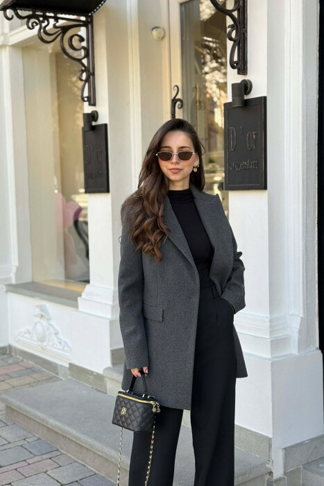 ONE COLOR ONE BUTTON SIMPLE WOMAN JACKET DARK GREY/GEE - 3