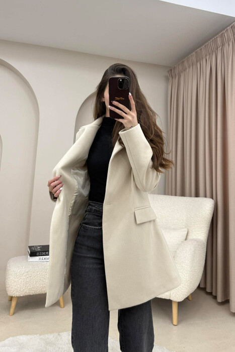 ONE COLOR ONE BUTTON SIMPLE WOMAN JACKET LIGHT BEIGE/BZHZB - 8