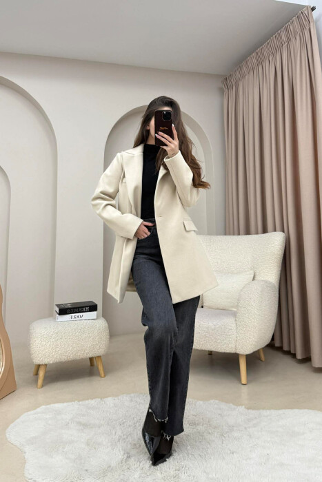 ONE COLOR ONE BUTTON SIMPLE WOMAN JACKET LIGHT BEIGE/BZHZB - 9