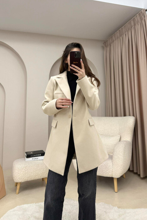 ONE COLOR ONE BUTTON SIMPLE WOMAN JACKET LIGHT BEIGE/BZHZB - 6