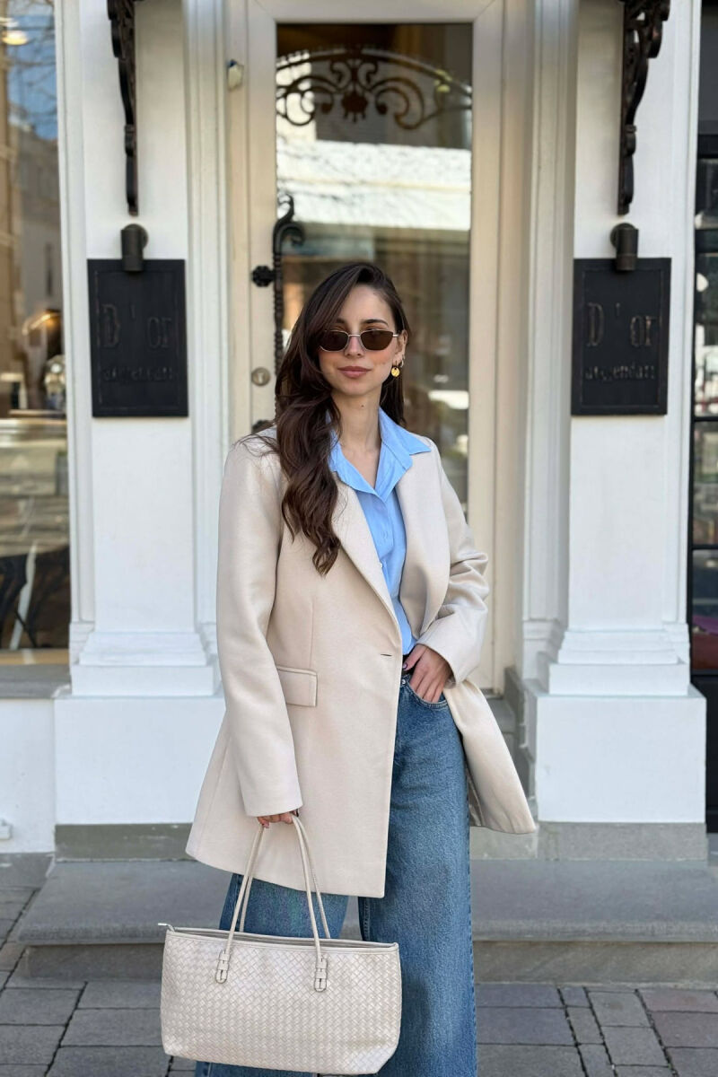 ONE COLOR ONE BUTTON SIMPLE WOMAN JACKET LIGHT BEIGE/BZHZB - 1